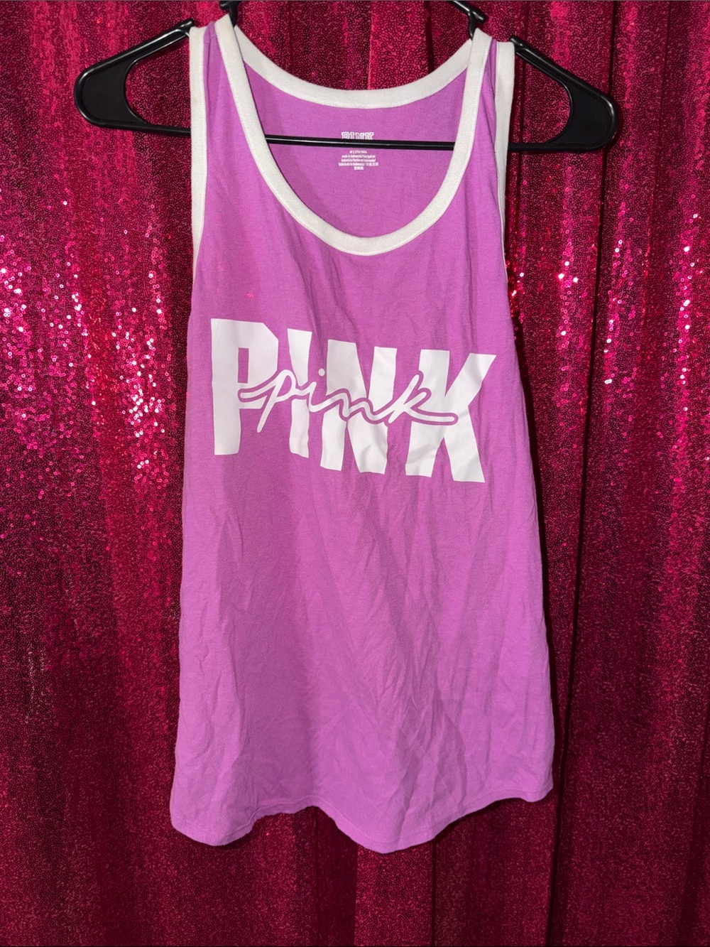 PINK Victoria's Secret Lilac Logo Ringer Tank - Picture 1 of 3